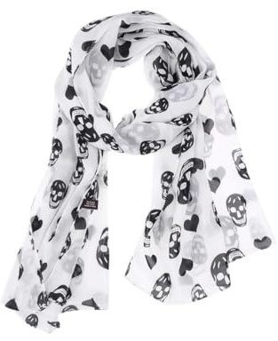 PRETYZOOM Damen Schal Seidenchiffon- Schal Mit Halloween- Sch?del Gothic- Chiffon- Goth- Sch? - Frauen Schwarzer Chiffon Modische Totenkopfs Lang Damen