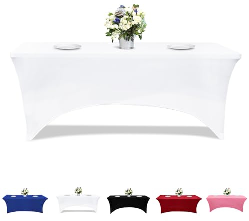 Kapwall 6ft Elasthan Tischdecke, 2PCS [183Lx75Wx75H] cm Tischhussen, Polyester Rechteckige Tischdecke mit offenem Rücken Dehnbare, Hochzeit, Party, Küche, Dekoration - Weiß