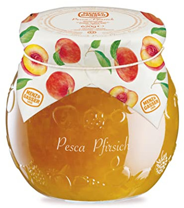 Menz&Gasser, Confettura Extra di Pesca Edel Plus, Ideale come Colazione o Spuntino, con Frutta di Alta Qualità in pezzi, 1 Vaso x 620 g