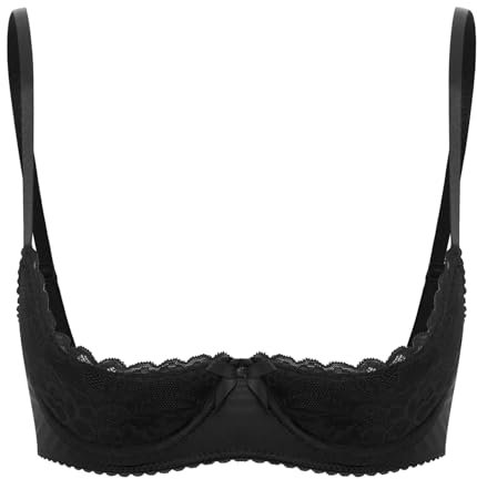 Runhomal Women's 1/4 Cup Lace Shelf Bra Brassiere Tops Underwire Push Up Sponge Bras Bandeau Bra Black L