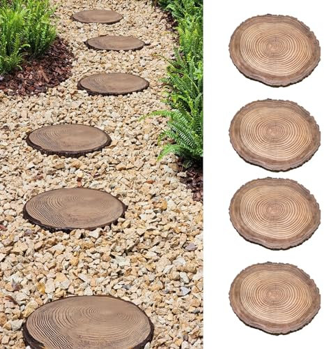 Trittsteine für Garten Runder Dekorativer Trittstein in Holzoptik, Äußere Klotzbeschaffenheits-Pflastersteinausrüstungen, Rustikaler Dimensionaler Fußstein für Gartenweg, Blumenbeet (Color : 4 Pack)