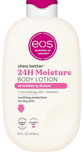 eos Shea Better Body Lotion Strawberry Dream, 24-Hour Moisture Skin Care, Lightweight & Non-Greasy, Natural Shea, Vegan, Strawberry Body Lotion, 16 fl oz