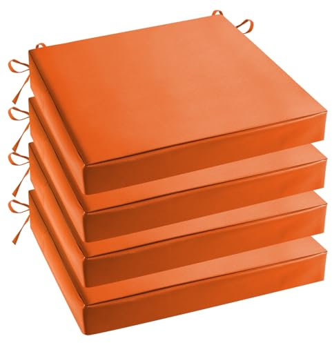Heavyoff 4er Set Stuhlkissen Polsterauflage wasserdicht Gartenstuhlauflagen Sitzauflagen Sitzkissen für Stühle, Bänke Orange, 48x48x8cm