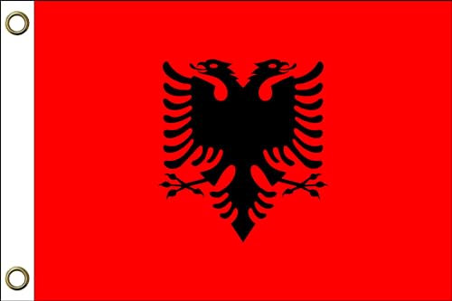 Albanien Flagge Fahne | 150 cm x 90 cm / 90 x 150 cm | Wetterfest & Langlebig | Polyester mit zwei Ösen