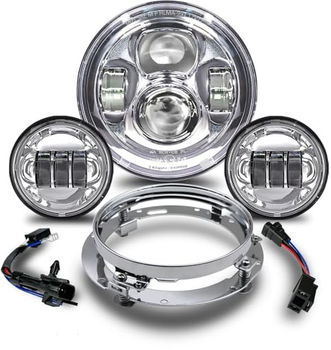 7 inch Motorcycle LED Headlight 4.5 Fog Passing Lights DOT SAE Approved, Compatible with Davidson Fat Boy Street Glide Heritage Softail Road King Switchback Electra Glide Ultra Classic Chrome
