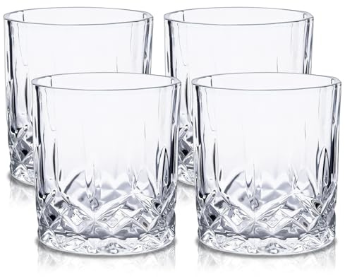 Raisaplin Whiskey Glasses Set of 4, 200ml/ 7oz Crystal Old Fashioned Heavy Freezable Rocks Barware Scotch Bourbon Whiskey Tumblers Snifter for Cocktail Drinks Rum Cognac Vodka Liquor Bar Gifts
