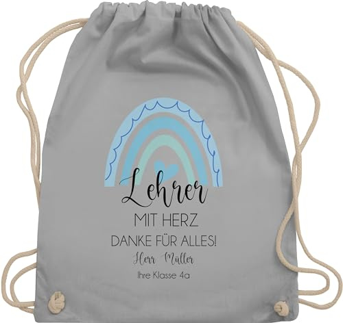 Turnbeutel Rucksack - Lehrer mit Herz | Lehrer Geschenk | Lehrer Abschiedsgeschenk | Geschenke für Lehrer | Lehrer Geschenke zum Abschied - Unisize - Hellgrau - lehrer) personalisierbar lehrkraft