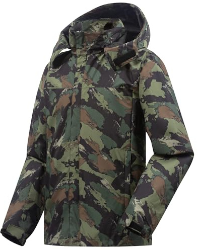 ANAYSN Veste de pluie pour homme avec capuche, imperméable et poches zippées, pour l'extérieur, le camping, la randonnée, camouflage, XL