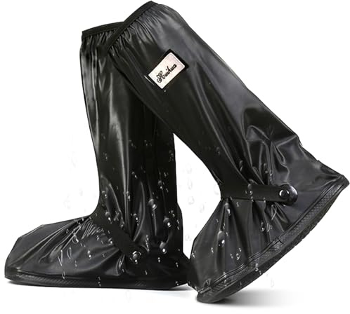 LURNODY Un Paio di Copriscarpe Impermeabili XL 43-45, Sovrascarpa Impermeabile Ispessita, Proteggi Scarpe Moto Protezione A Doppio Strato, Copriscarpe Con Chiusure Che Non Cadono Facilmente (Nero)