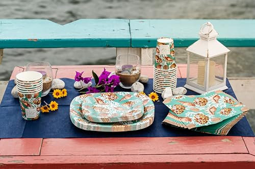 PartyBIO Set Perle Marine, 110 Pezzi, Stoviglie Biodegradabili Monouso per Feste – Piatti Carta, Bicchieri, Tovaglioli Compostabili per 20 Persone – Ecologiche, Usa e Getta, per Compleanni, Eventi