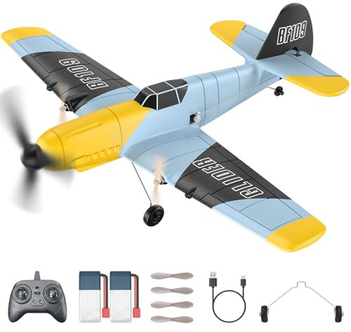 FTJKGH RC Flugzeug BF-109 Messerschmitt, 2.4GHz 3-Kanal, 6-Achsen-Gyro-Stabilisator, Ferngesteuertes Flugzeug für Erwachsene, Kinder, Anfänger