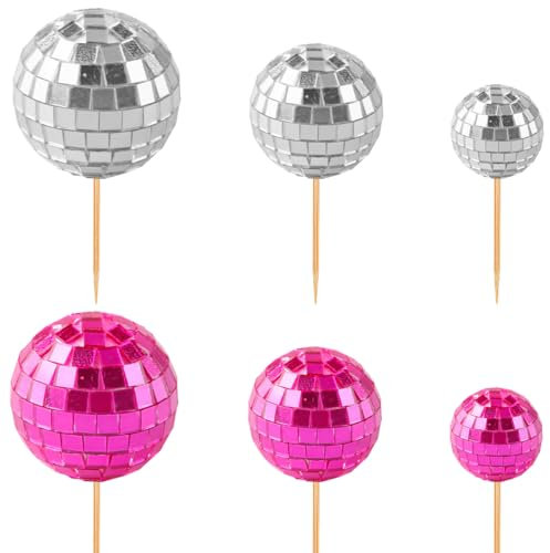 Thyonta 30 Pcs Disco Ball Cupcake Toppers Retro Mirror Ball Cake Decorations Fun Shiny Reusable Decorative Inserts for Parties Supplies Birthdays Festive Atmosphere