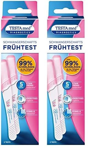 TESTAmed Diagnostics Schwangerschaftsfrühtest, Vorteilspack mit 2 Stück, der Schwangerschaftstest liefert ein sicheres Testergebnis von über 99% (Packung mit 2)