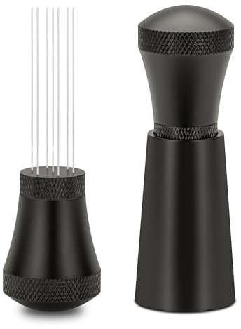 APTSPADE WDT Tool, WDT Tool Espresso Distribution Tool, 0.3mm Stainless Steel 7 Needles WDT Tool Coffee Stirrers Distributor with Stand for Barista, Black (3 Replacement Needle)