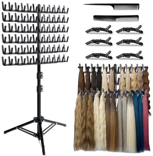 Funvalley Surperfect Braiding Rack with 144 Pegs,Height Adjustable Hair Extension Holder,Double Sided Wig Stand Hanger,Hair Braiding Separator Tool Stand for Hair Salon Home Traveling