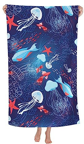 Herren Damen Duschtücher Großes Strandtuch Mit Quallenmotiv Badetücher Klassische Badetuch Groß Mode Microfaser Handtücher Für Schwimmen Sport Strand