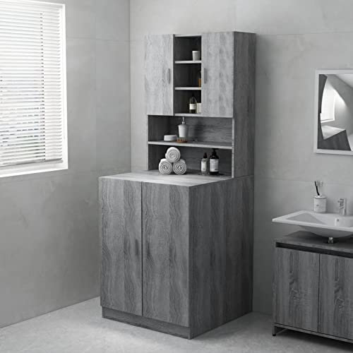 ShGaxin Waschmaschinenschrank, Waschmaschinenregal, Toilettenregal, Waschmaschine Trockner Schrank, Waschmaschinen überschrank, Grau Sonoma 71x71,5x91,5 cm