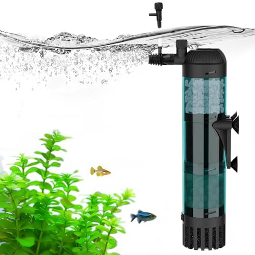 AQQA Filtro per acquario, 600 l/h, filtro per acquario a forte flusso, pompa silenziosa da 8 W con filtrazione a 3 stadi per serbatoi fino a 200 litri