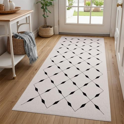 TUKDAK Tapis de couloir, antidérapant, 80 x 150 cm, motif tissage, moderne, lavable, cuisine, entrée, salon