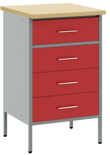vidaXL Werkbank Rot und Grau 50 x 55 x 85 cm Ingenieure Holz und Stahl | Ideal, um deine Werkzeuge in der Werkstatt ordentlich aufzubewahren, Das knallrote und graue Design sieht überall super aus,