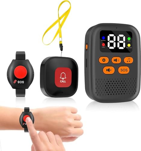 Wireless Personal Alarms for Elderly Call Button for Elderly Wrist Alarm Panic Button Portable Caregiver Pager for Seniors Patients Bracelet Button & Digital Display Receiver