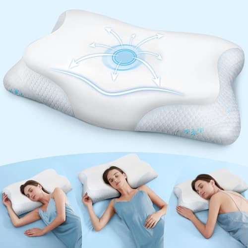 CloudÉtoile Ergonomisches Kopfkissen Memory Foam Kissen‑ 2‑in‑1, Orthopädisches Kissen für Seiten Rücken & Bauchschläfer, Nackenstützkissen Kopfkissen Seitenschläfer Weiß 64x38x10/12 cm