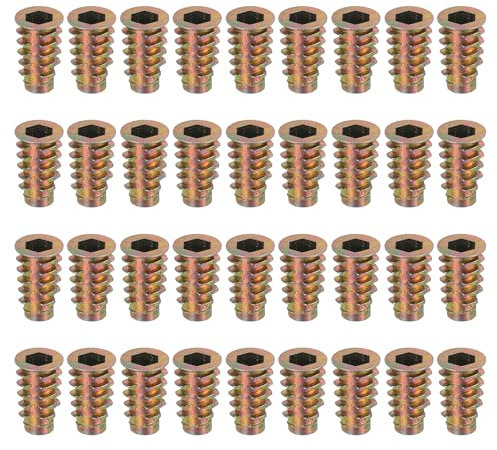 sourcing map 38Pcs Threaded Inserts Nuts, M6x20mm Hex Socket Drive Nut Inserts for Wood - Zinc Alloy Screws Furniture Screw in Nuts Bolt Fastener