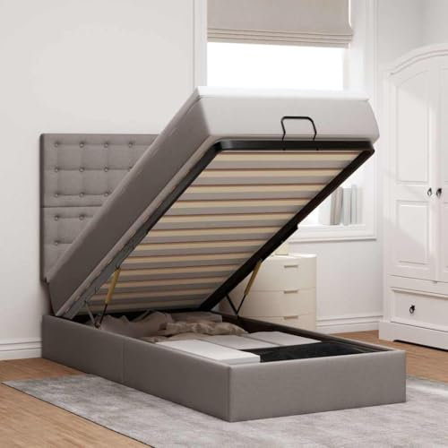 MOBCANT Ottoman-Bett mit Matratze, Hausbett Betten Futonbett Doppelbett Geeignet für Hotel Wohnungen Schlafzimmer Schulen Taupe 100x200 cm Stoff