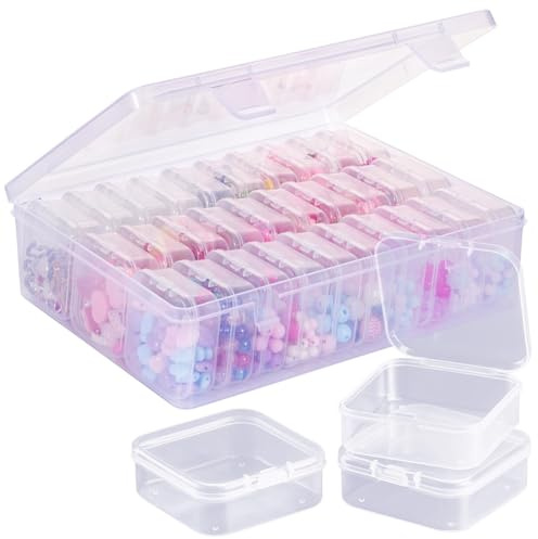 Vocdikficy Caja Organizadora Cuentas, una Caja Transparente Grande con 30 Recipientes Almacenamiento Pequeños Plástico Transparente, Caja Almacenamiento Portátil para Manualidades