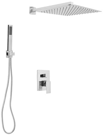 Conjunto de ducha empotrado con sistema de ducha de pared que puede girar 360° 30 x 30 cm, manguera de acero inoxidable para casas, hoteles, escuelas, gimnasios