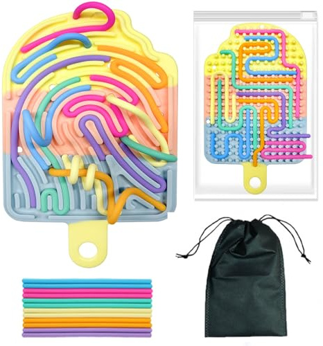 Afufu Tablero Sensorial de Silicona de Doble Cara con 12 Cordones y Bolsa, Antiestres Actividad Juguetes Sensoriales Autismo Ansiedad Adultos Niños 3+, Paneles Sensoriales Montessori Juegos de Viaje