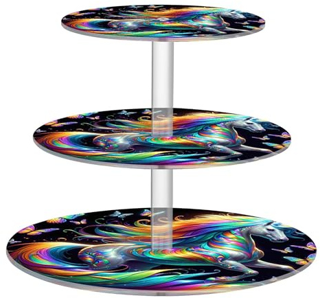 3 Tier Cupcake Stand for Party Iridescent Unicorn Horse Acrylic Display Cupcake Tower Birthday Wedding Holder Serving Trays Candy Table Display Stand Cupcakes