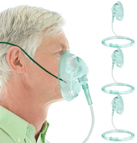 3 Pack Oxygen Masks for Face Adult, XL Size Oxygen Mask with 6.6' Ft Tubing and Adjustable Elastic Strap- NO Cup