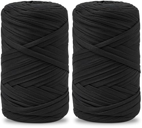 Vincona Fil tee Shirt pour Crochet 2 x 200 g, Fil Crochet, Idéal pour Crocheter des sacs, Paniers, Tentures Murales, Décoration d'intérieur et Loisirs Créatifs-Noir encre 04