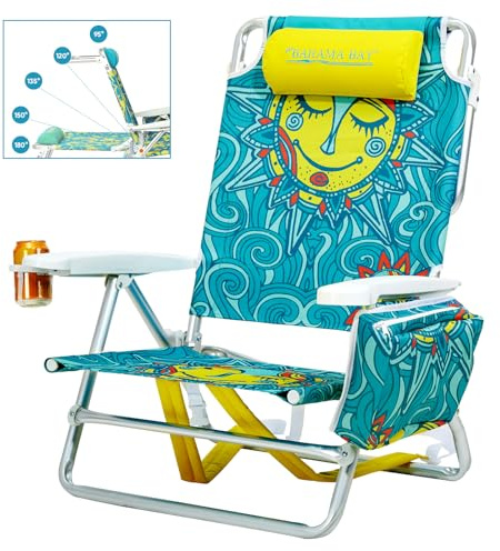 Old Bahama Bay Backpack Beach Chair, Aluminum Lightweight Reclining 5-Position Lounge Chair for Adults Heavy Duty Support 400 LBS Portable Folding with Cooler Bag Camping Chair for Sand Outdoor