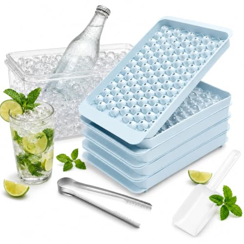 KANDONEX Eiswürfelform mit Deckel, Ice Cube Tray 4er Set, 416 Kugeln | 4 Eiswürfelformen mit Deckel für 416 runde Mini Eiskugeln, ideal für Drinks, Cocktails, Eiskaffee und Barzubehör.