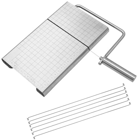 Pitycbo Cortadora de Queso Tabla Cortador Bloques Alambre Acero Inoxidable Ergonómica con 6 Hilos Reemplazables Antideslizante Precisión Apta para Cocina