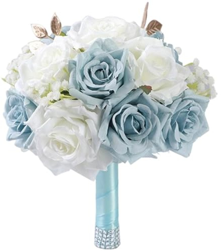 Dinntty Künstliche Rosen, Blau-weiße Hochzeitssträuße, Brautstrauß, Brautjungfernstrauß, Rustikaler Retro-hochzeitsstrauß, Dekoration