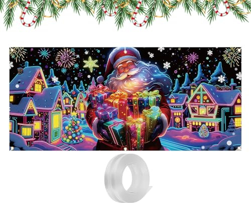 Coperta per Porta Garage Natale | 4 x 1,8 m Decorazione UV Fluorescente - Tela per Porta Garage | per decoratori casa riunioni familiari Vacanze Invernali mostre Strada