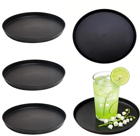 BXUUXA Serviertablett Rund 4er Set 28,9 cm rutschfest Schwarz