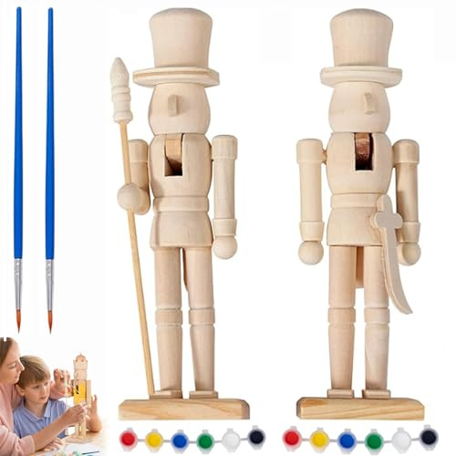 JJKTO Schiaccianoci Fai Da Te Da Dipingere Soldato,Soldato Schiaccianoci Fai Da Te,ornamenti In Legno Per Natale,materiale Di Alta Qualità Con Superfici Lisce-2pcs