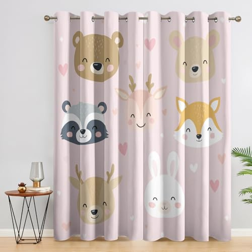 Generisch Süße Waldtiere Vorhang Blickdicht 2er Set, H 166 x B 75, 95% Verdunklung, Wildtiere Karikatur Mädchen Vorhänge für Wohnzimmer Schlafzimmer Deko, Thermo Fenster Gardinen mit Ösen IZV83