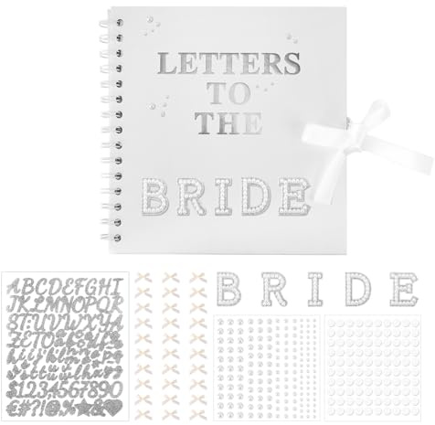 21x20,5cm Scrapbook-kit Letters to the Bride, Bröllopsminnesbok Vitt Gästboksskylt för Bruden DIY Fotoalbum med Metalliska Bokstavs och Pärlklistermärken Samt Rosetter Gåva Bridal Shower
