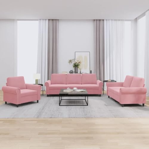 Qnhdfrt 3-teilige Samt-Sofagarnitur Rosa 212 cm Schlafsofa-Set mit Sessel Zweisitzer Dreisitzer Couch platzsparend für Living Room Esszimmer Balkon und Jugendzimmer