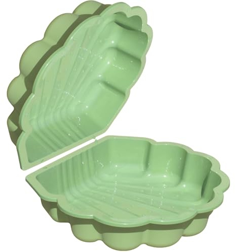 Sand- och vattenmussla i 2 delar, pastellgrön med stjärnmotiv, sandlåda och vattenmussla för barn 1–6 år, mussla med lock för trädgård och terrass – 86 x 77 x 18 cm