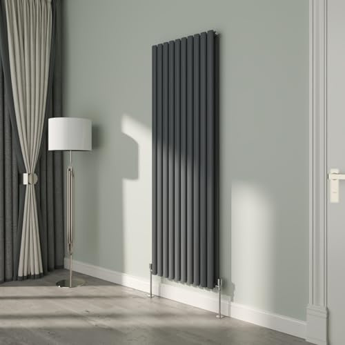 NRG Modern Vertical 1800x590mm Radiator Anthracite Oval Column Double Panel | High Heat Output, Designer Radiator Wall Mounted, Central Heating Rads, Modern Radiator, for Living Room, Kitchen, Bedroom