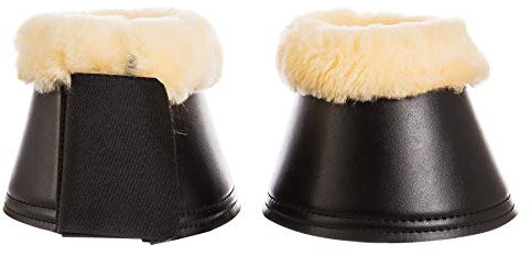 Merauno® Lammwolle Hufglocken, aus Kunstleder, mit Neopren-Innenfutter und Lammfellrand. Farbe:Natur, Schwarz, Braun, Anthrazit (S, Natur+Schwarz)