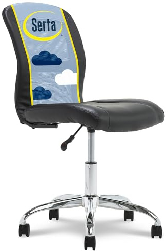 Serta Essential Armless TaskChair, Small Desk Chairs with Wheels, Breathable Mesh Back and Faux Leather, Quality Foam Cushion Seat for Comfort, Minimal Design for Vanity Table, Black