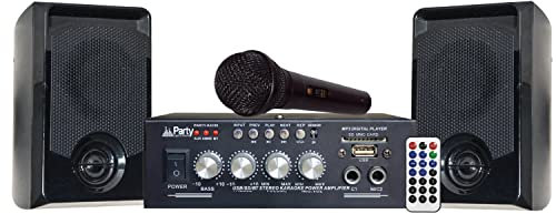 Party Light & Sound - PARTY-KA100 - Kit karaoke con 1 amplificatore (2x50w), 1 microfono e 2 altoparlanti (2x50W) - USB, Bluetooth e SD - Nero