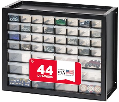 IRIS USA 44-Drawer Small Parts Organizer, Made in USA, Storage Drawers for Screws, Nuts, Bolts, Electronics, Hardware, Beads, Crafts, Building Bricks, Stackable Garage Storage Cabinet, Black